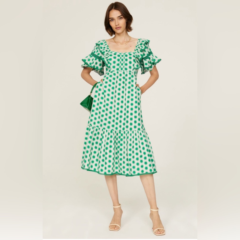 DVF Oliver lace trimmed cotton midi dress w/pockets! Size 8